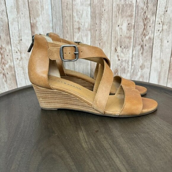 Lucky Brand Womens Jestah Wedge Sandals Ankle Strap Leather Zip-Up Size 7M - Picture 3 of 12